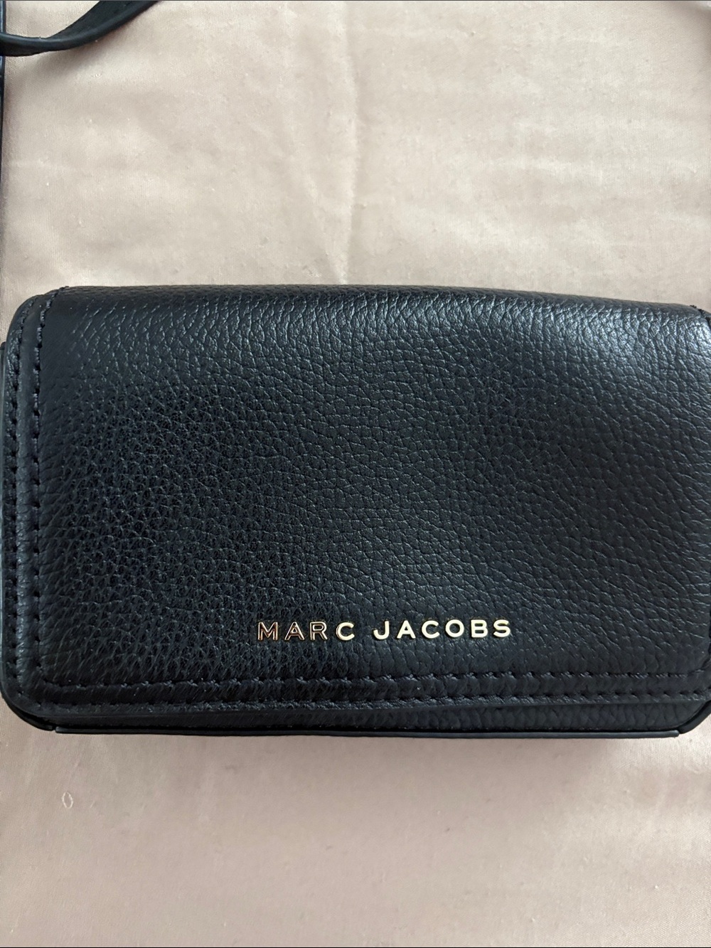 Marc Jacobs Black Pebble Leather Phone Wallet with Gold Logo